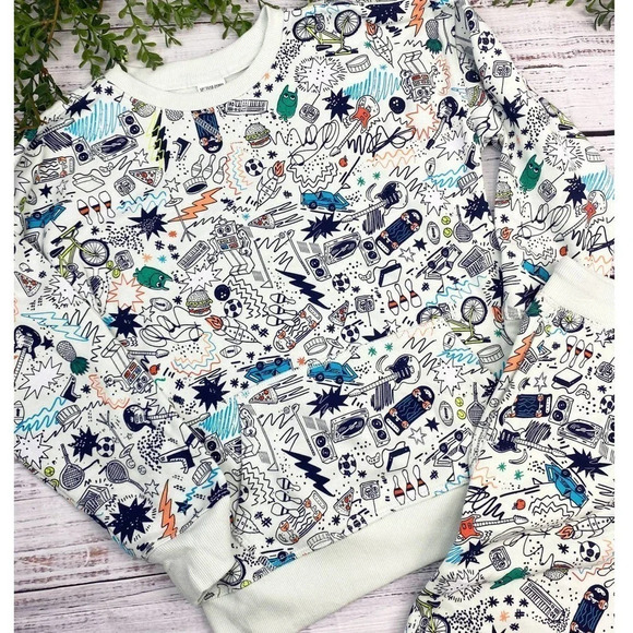 New Spotted Zebra Boys Sweat Activewear Retro Print Short Outfit Medium - Picture 2 of 8